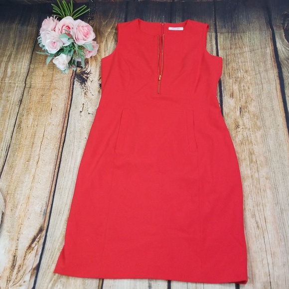 Calvin klein red dress gold zipper Clearance